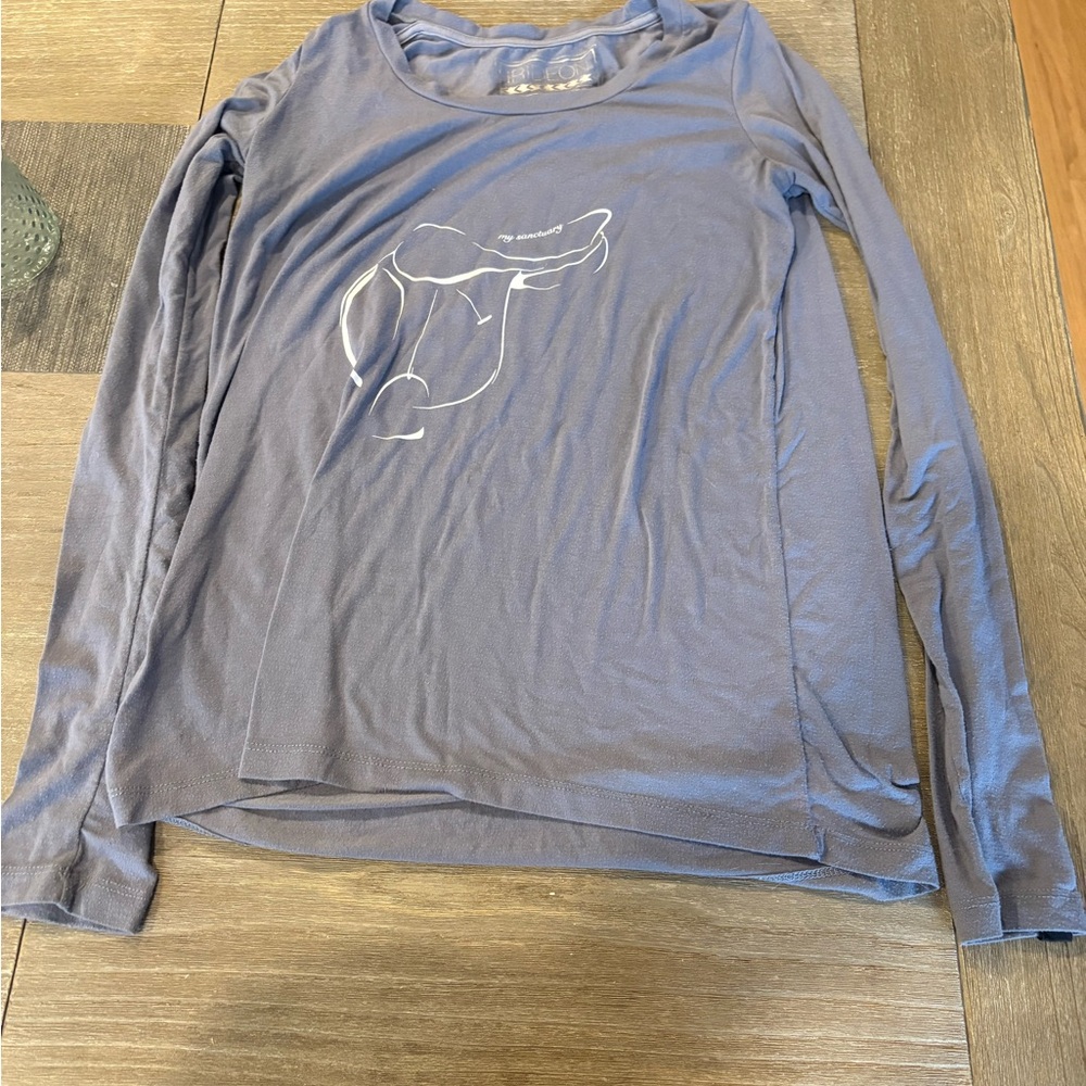 Lightweight blue Long Sleeve Top with Subtle Graphic